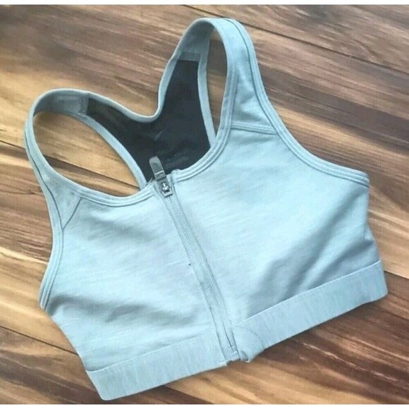 Nike Other - Nike Sports Bra Size XS Gray Dri-Fit Medium Support  Front Zip Yoga Sporty